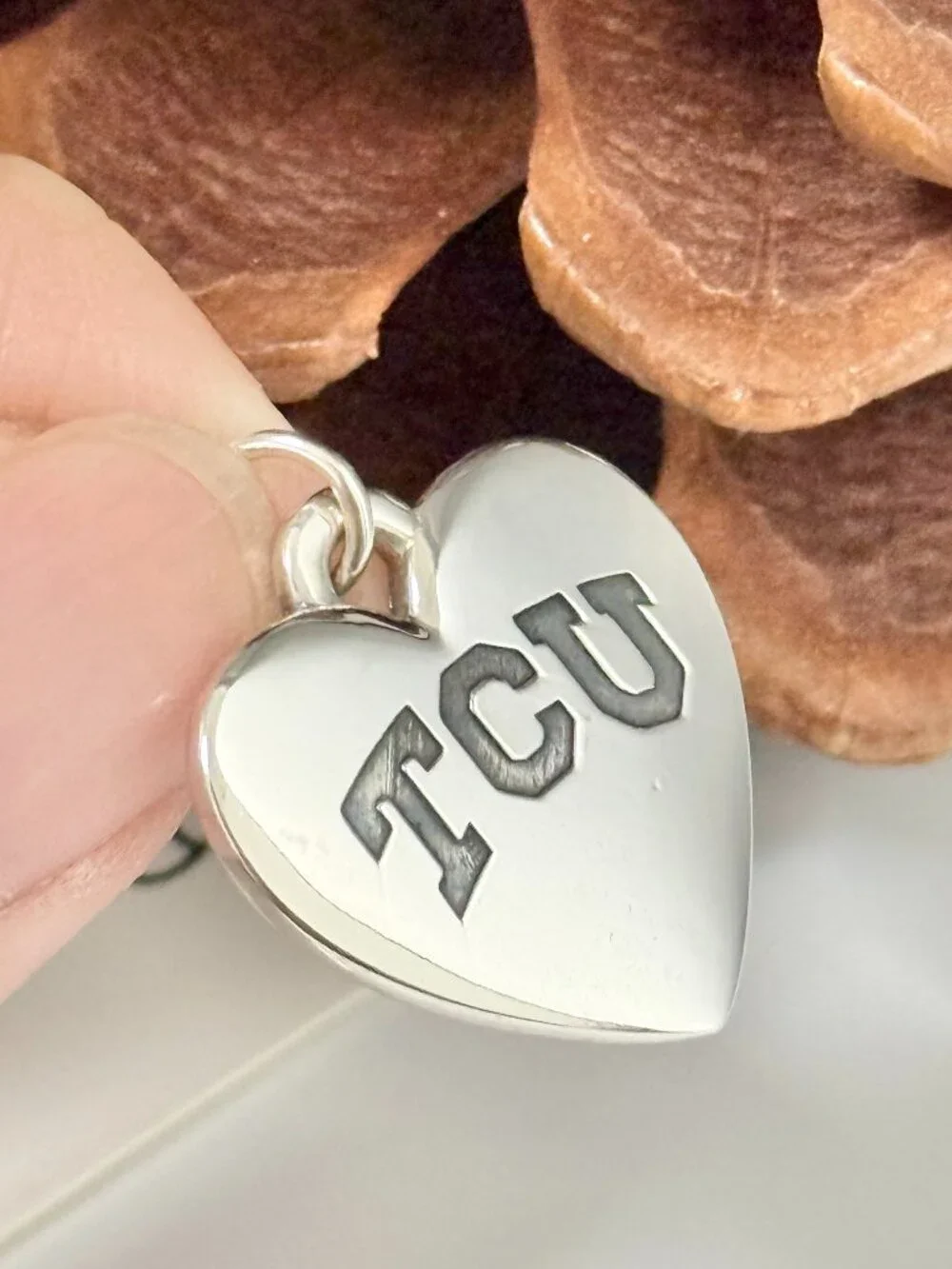 Texas Christian University Classic Heart Charm Sterling Silver Charm